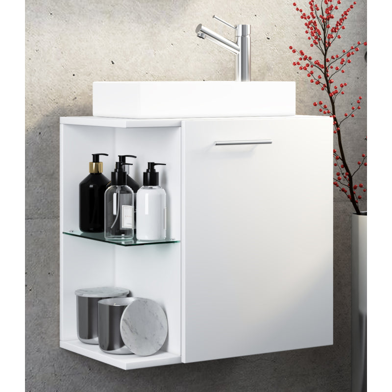 Oasi di Ezooza Mobile Sospeso con lavabo in ceramica di alta qualità, Bianco , lavabo Bianco