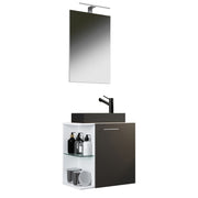 Oasi Mobile Sospeso con lavabo in ceramica di alta qualità e specchio, Bianco/Antracite , lavabo Nero