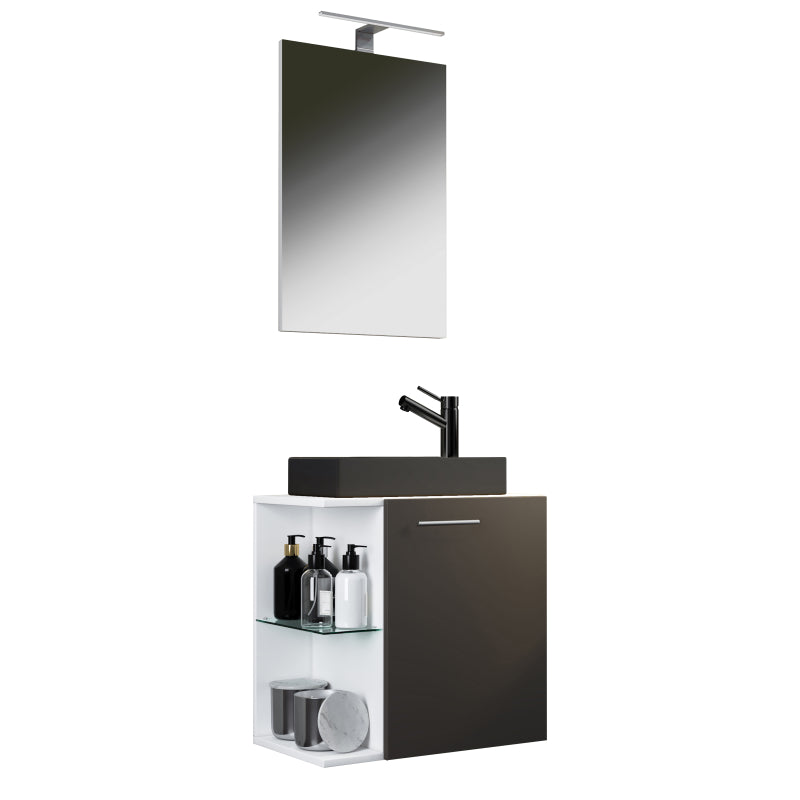 Oasi Mobile Sospeso con lavabo in ceramica di alta qualità e specchio, Bianco/Antracite , lavabo Nero