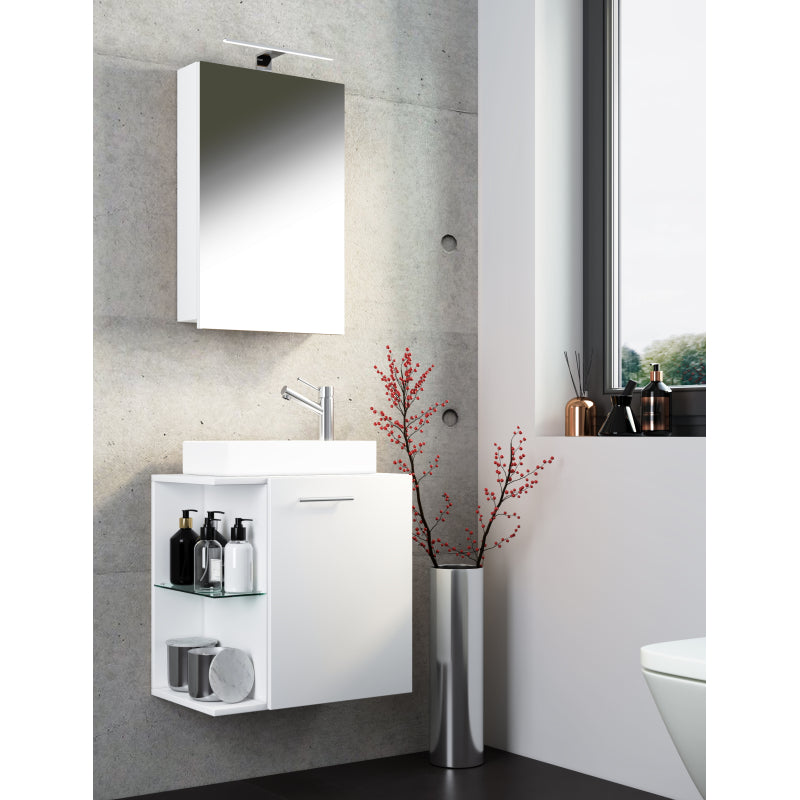 Oasi Mobile Sospeso con lavabo in ceramica di alta qualità e mobile specchio, Bianco/Bianco , lavabo Bianco