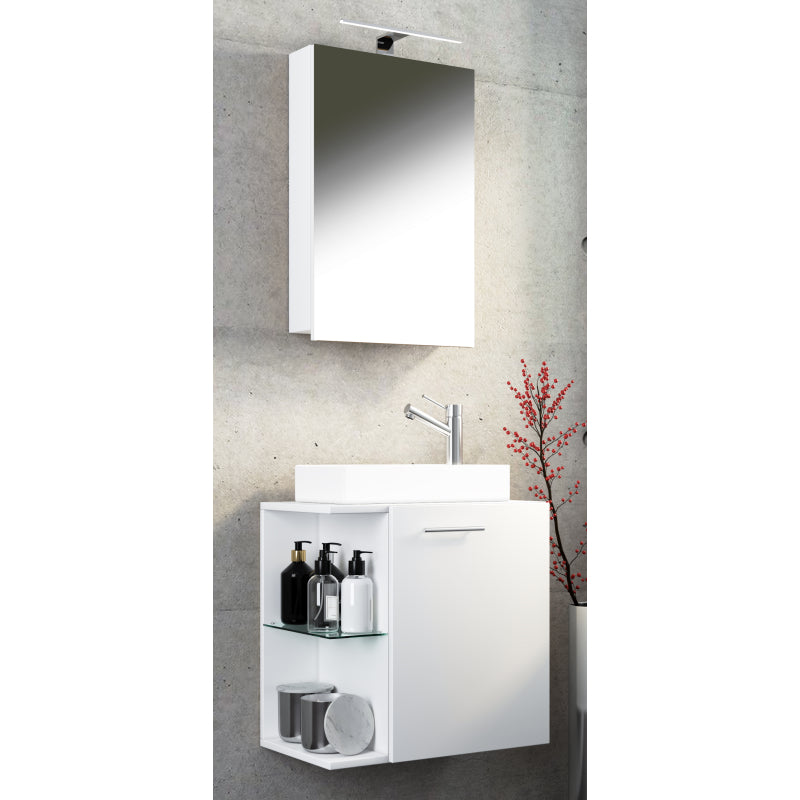Oasi Mobile Sospeso con lavabo in ceramica di alta qualità e mobile specchio, Bianco/Bianco , lavabo Bianco