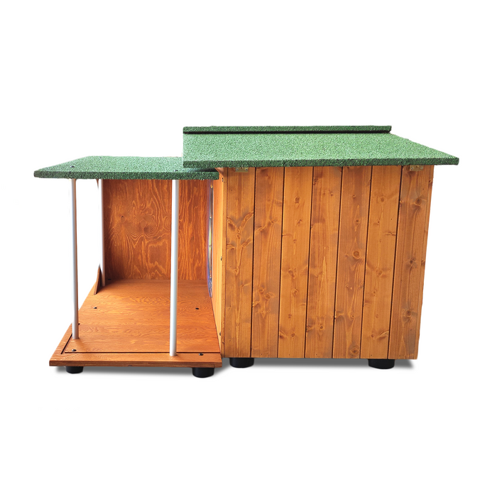 CUCCIA IN LEGNO PER CANI DA ESTERNO MODELLO OASI E VERANDA E-ALANO CON "TENDINA OMAGGIO"