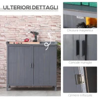 Armadietto da Esterno in Legno con Piano in Metallo e 2 Ripiani Porta Attrezzi, 98x48x95.5 cm, Grigio