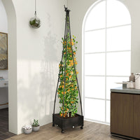 Obelisco da giardino con traliccio per piante rampicanti, Supporto per piante alto con sistema di auto-drenaggio Nero-Fioriere