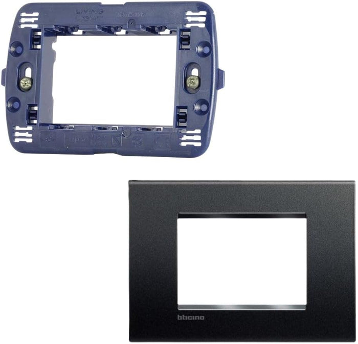 Bticino placca living light antracite completa supporto 3 posti tecnopolimero