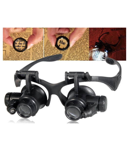 Occhiali Lente Ingrandimento 25 X Di Precisione Oculari 4 Lenti Luci Led 9892g         