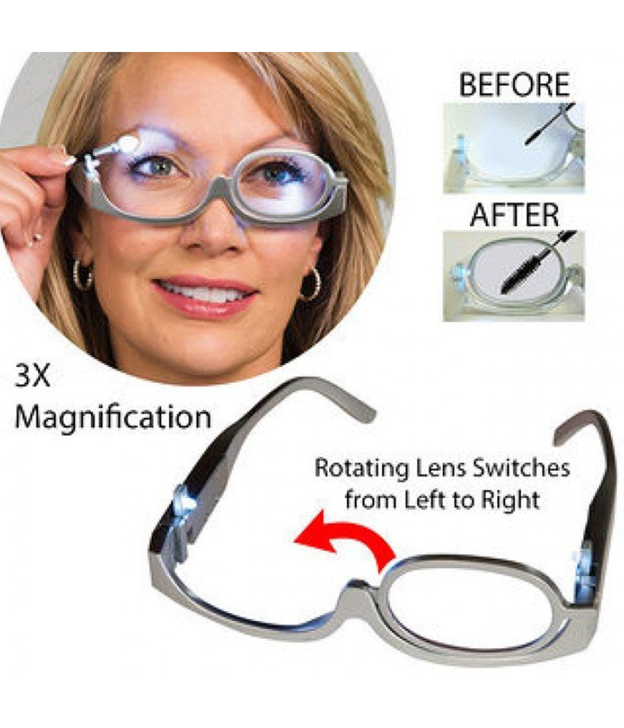 Occhiali Per Makeup Trucco Ingrandimento Con Luce Led Laterale Lente Regolabile         