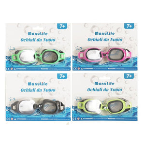 Trade Shop - Occhialini Da Nuoto Per Bambini Adulti Unisex Piscina Colorati 7+ Anni 16x4cm 605418 -