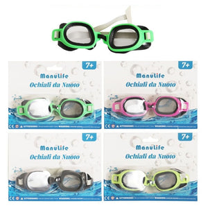 Trade Shop - Occhialini Da Nuoto Per Bambini Adulti Unisex Piscina Colorati 7+ Anni 16x4cm 605418 -