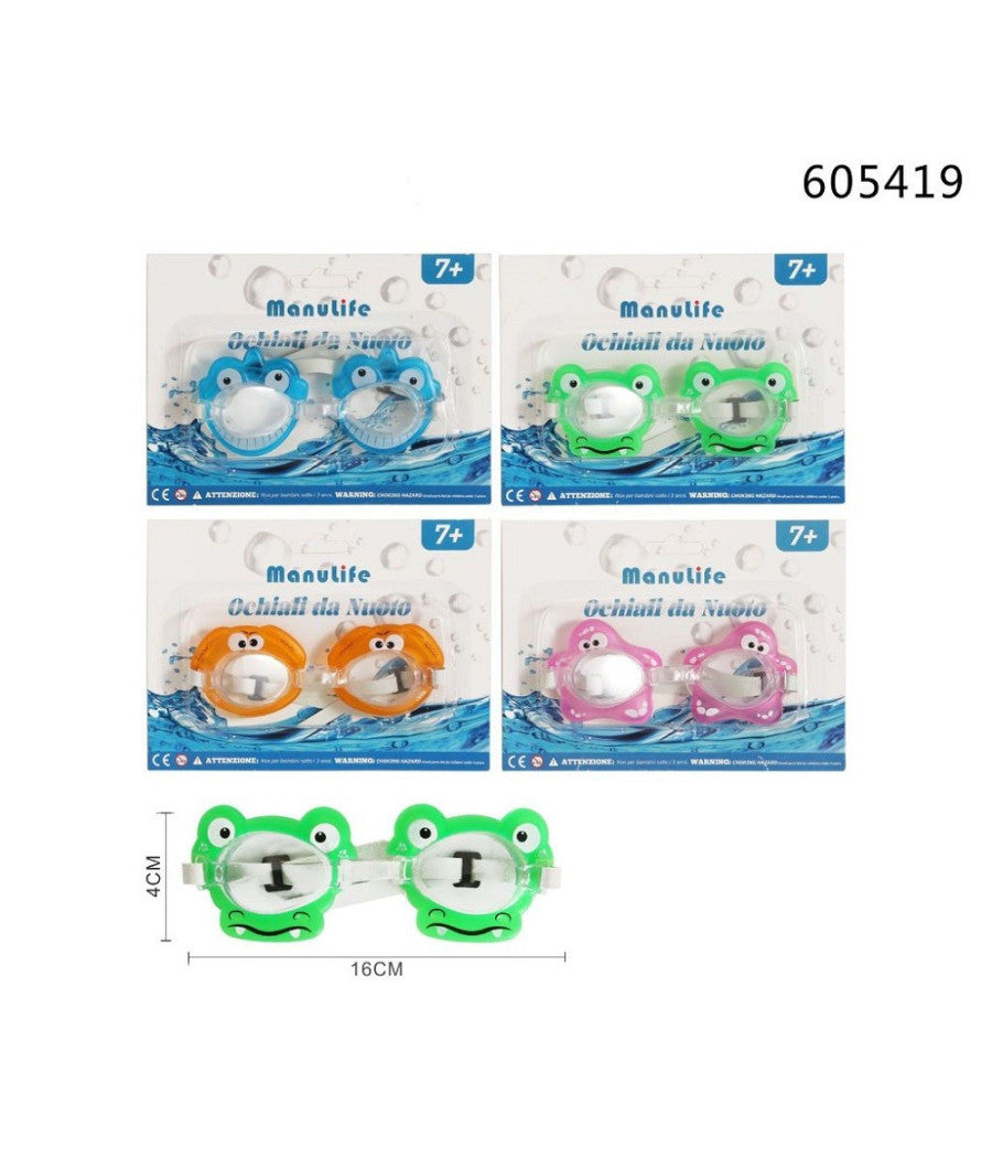 Trade Shop - Occhialini Da Nuoto Per Bambini Da Piscina Con Animaletti Colorati 16x4cm 605419 -