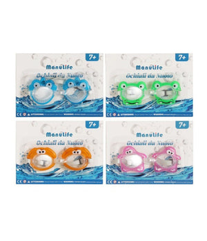Trade Shop - Occhialini Da Nuoto Per Bambini Da Piscina Con Animaletti Colorati 16x4cm 605419 -