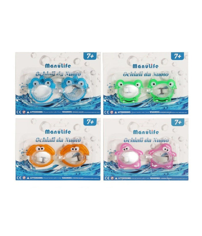 Trade Shop - Occhialini Da Nuoto Per Bambini Da Piscina Con Animaletti Colorati 16x4cm 605419 -