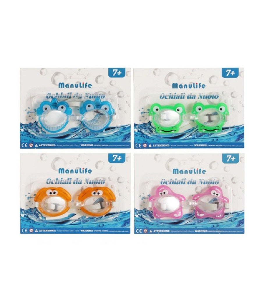 Trade Shop - Occhialini Da Nuoto Per Bambini Da Piscina Con Animaletti Colorati 16x4cm 605419 -