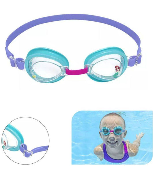 Occhialini Disney Principessa Ariel Bambini Regolabili Nuoto Piscina Mare Estate         