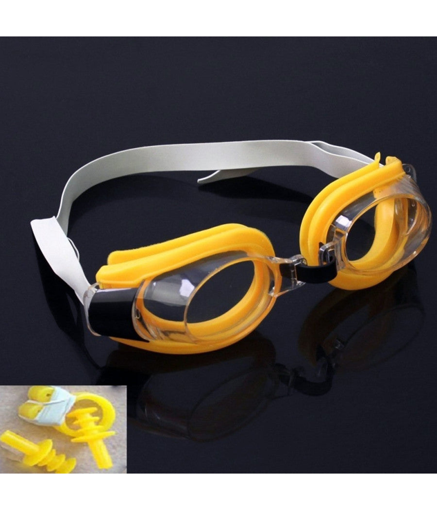 Occhialini Giallo Nuoto Piscina Mare Sport Regolabili Con Tappi Naso E Orecchie         