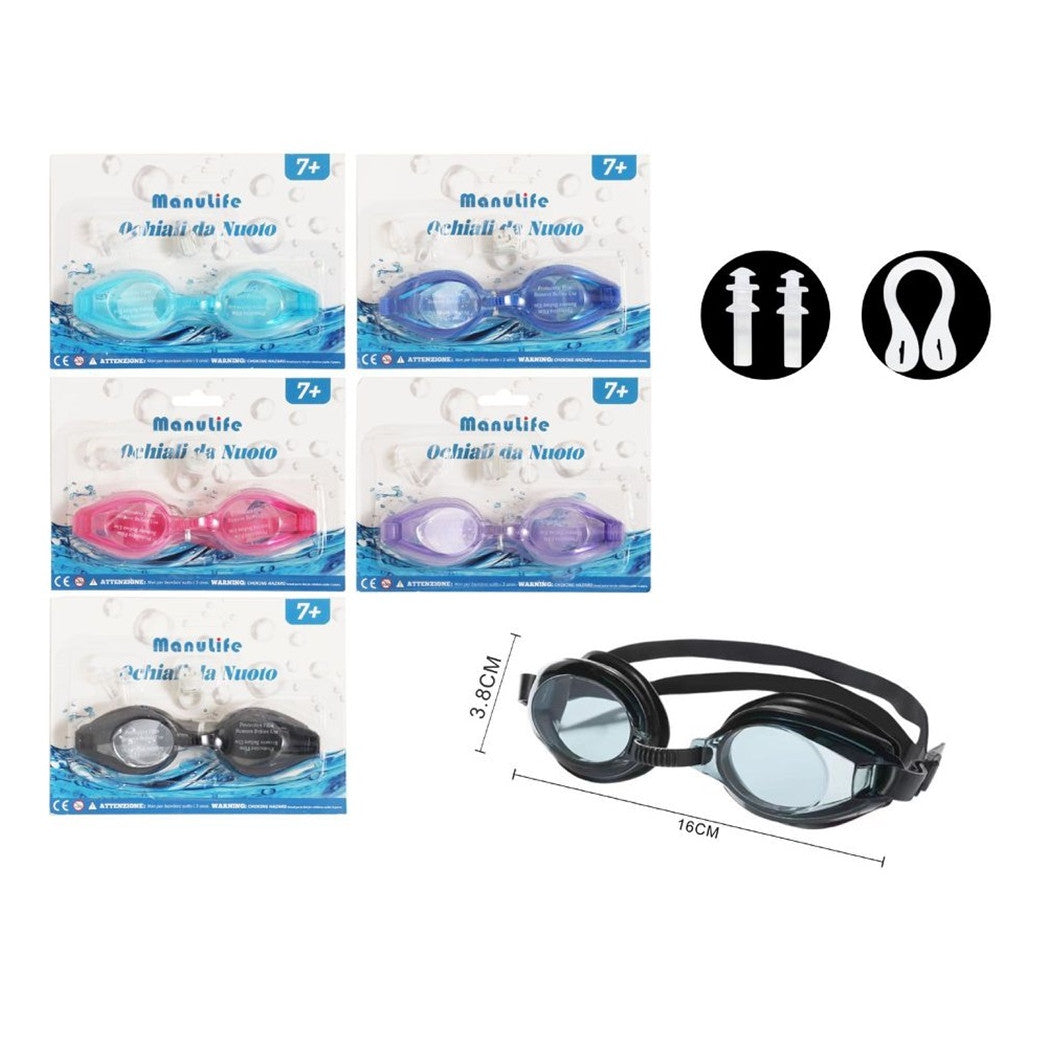 Trade Shop - Occhialini Nuoto Con Tappi Per Naso Orecchie Regolabili Antiappannamento 5 Colori 605422 -