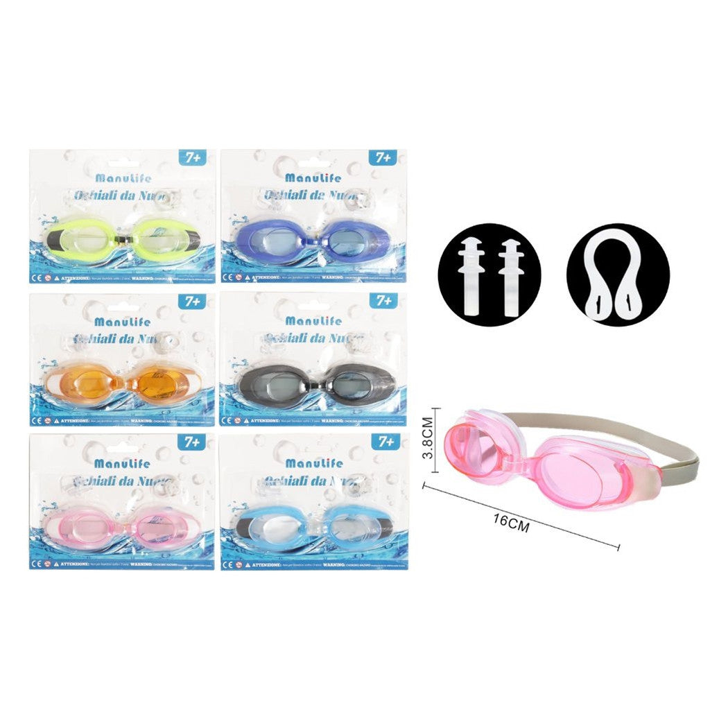 Trade Shop - Occhialini Nuoto Con Tappi Per Orecchie Naso Piscina Antiappannamento 6 Colori 605429 -