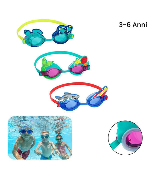 Occhialini Nuoto Per Bambini 3+anni Cinturino Regolabile Design Assortiti 21080         