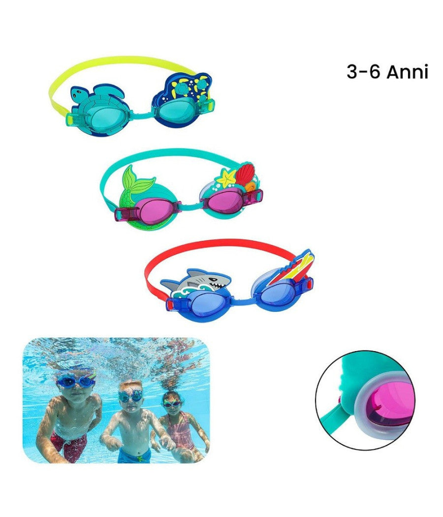 Occhialini Nuoto Per Bambini 3+anni Cinturino Regolabile Design Assortiti 21080         