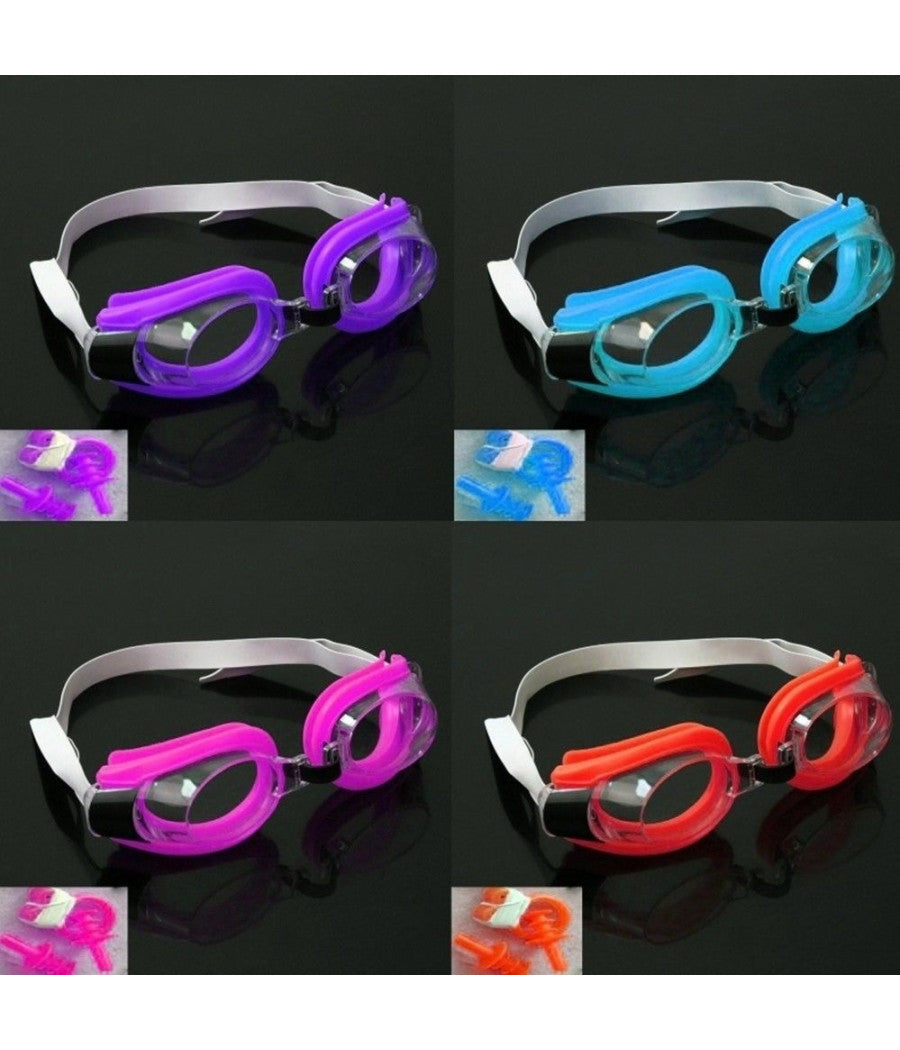 Occhialini Nuoto Piscina Mare Sport Regolabili Tappi Naso Orecchie Antiappannamento         