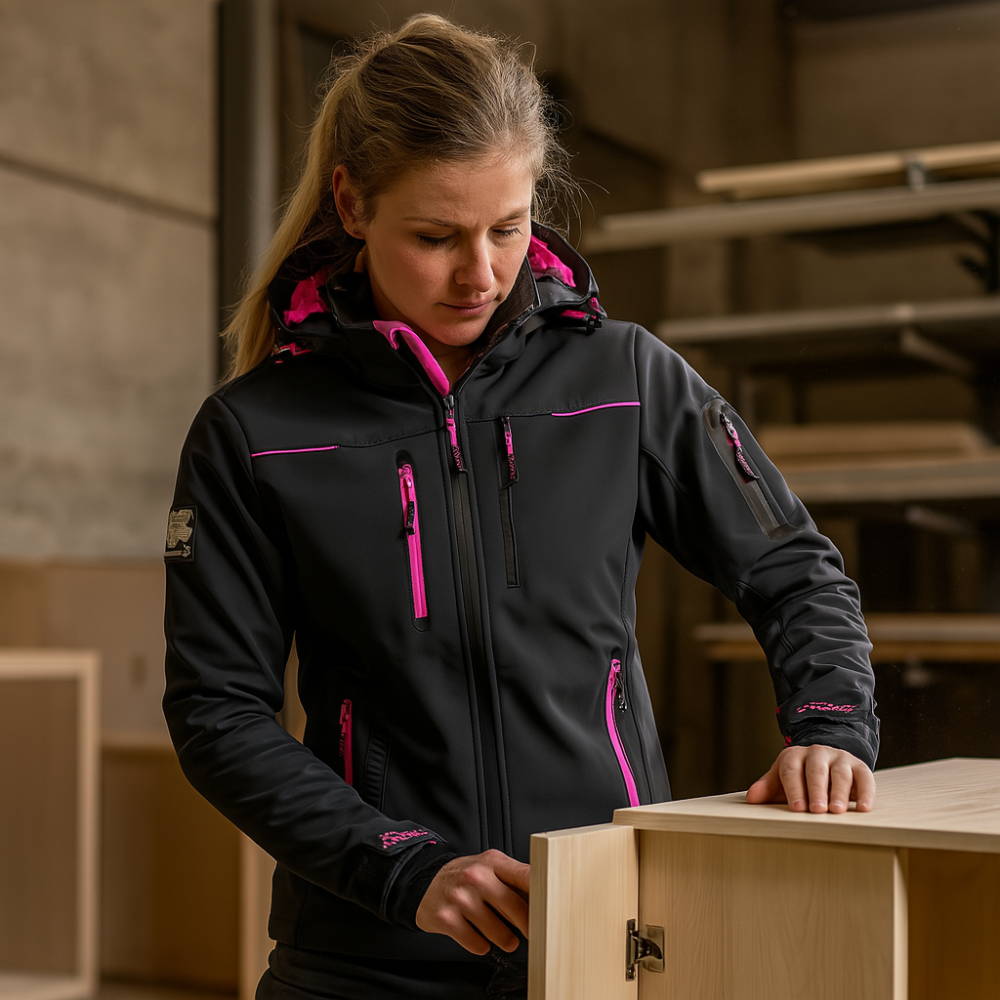 Giacca lavoro donna softshell chiusura zip cappuccio colore grey fucsia upower *** misura large - l, confezione 1