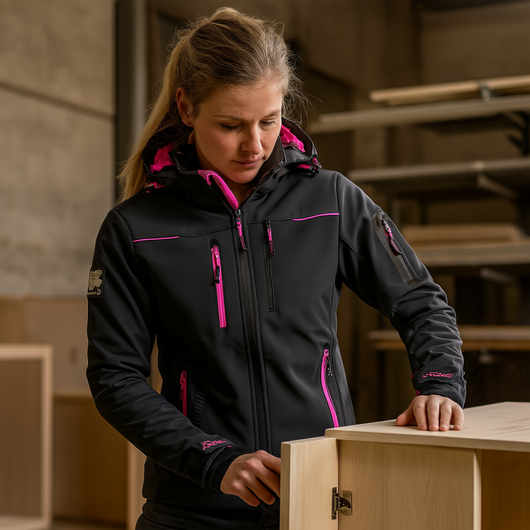 Giacca lavoro donna softshell chiusura zip cappuccio colore grey fucsia upower *** misura large - l, confezione 1