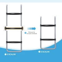 Scaletta per Trampolino Elastico Regolabile a 3 o 2 Scalini in Acciaio, 97x32cm, Argento