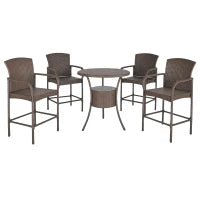 Set 5 Pezzi Tavolino con 4 Sedie da Giardino Alte in Rattan Sintetico con Secchiello per Ghiaccio, Marrone