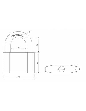 Lucchetto Octo, acciaio, arco in acciaio, 70 mm, per esterno, cantieri, 3 chiavi - THIRARD
