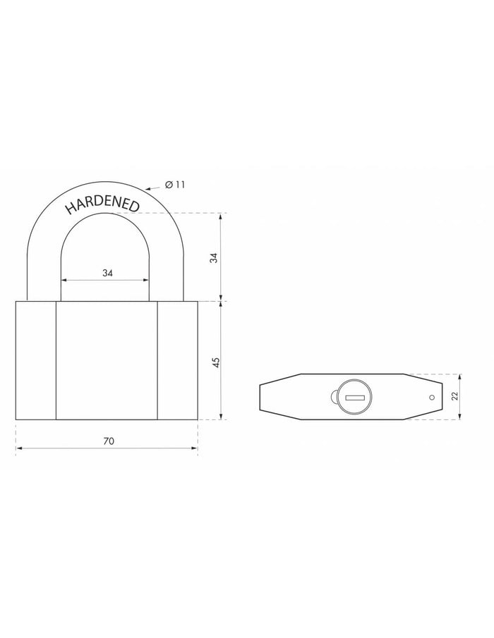 Lucchetto Octo, acciaio, arco in acciaio, 70 mm, per esterno, cantieri, 3 chiavi - THIRARD