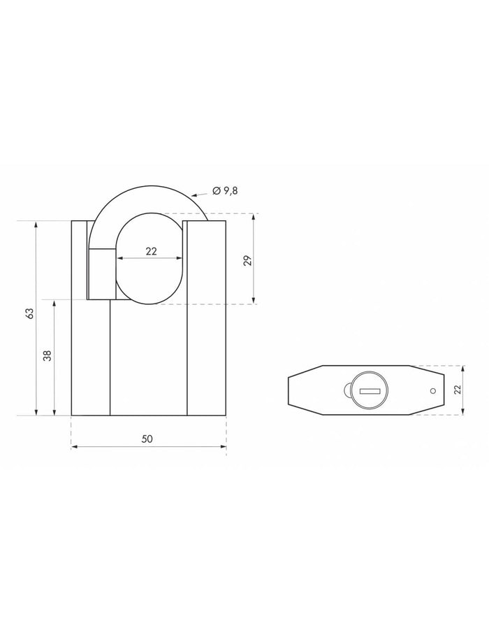 Lucchetto Octo-P, acciaio, guardia alta, arco in acciaio, 50 mm, per esterno, cantieri, 3 chiavi - THIRARD
