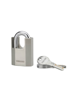 Lucchetto Octo-P, acciaio, guardia alta, arco in acciaio, 50 mm, per esterno, cantieri, 3 chiavi - THIRARD