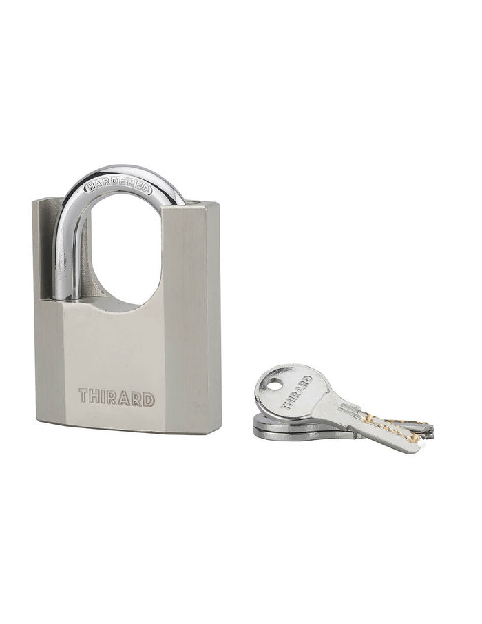 Lucchetto Octo-P, acciaio, guardia alta, arco in acciaio, 70 mm, per esterno, cantieri, 3 chiavi - THIRARD