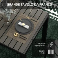Set da Giardino con Tavolo e 4 Sedie Impilabili in Acciaio e Doghe in Plastica, Nero