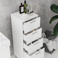 kleankin Mobiletto Bagno in Truciolato con 4 Cassetti e Base Rialzata, 30x30x93 cm, Bianco