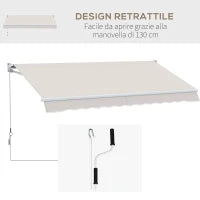 Tenda da Sole 3x2 m a Bracci, Regolabile 5°-35° in Alluminio e Poliestere, Bianco Crema