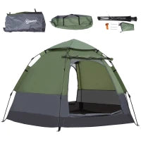 Tenda Pop-Up da Campeggio per 3-4 Persone, Tenda a Cupola Impermeabile, Leggera, Ventilata, Facile da Montare, 2 Grandi Porte, 2,6L x 2,6l x 1,5H m, Fibra Vetro Poliestere Oxford, Verde e Grigio