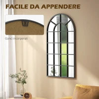 Specchio ad Arco per Casa e Ufficio con Montaggio a Parete, in Vetro e Metallo, 62x2.5x110 cm, Nero