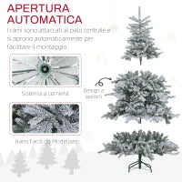 Albero di Natale Innevato con 1321 Rami Ignifughi, in Plastica e Metallo, Ø115x180 cm, Verde