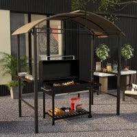 Gazebo per Barbecue, 2 Ripiani Laterali, Ganci, Telaio in Acciaio, 1.1 x 2.3m, Cachi