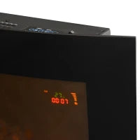 Camino Elettrico a Parete con Luce LED a 7 Colori, Potenza 1000/2000W e Temperatura 15-30°C, Nero