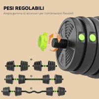 Set Bilanciere con Pesi 3 in 1 da 16 Dischi e Impugnatura Antiscivolo, 140x22x22 cm, Verde