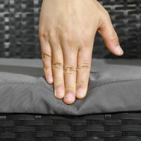 Salotto da Esterno Rattan PE con Divanetto, 2 Poltrone con Cuscini e Tavolino in Vetro, Nero e Grigio