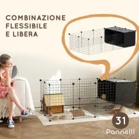Gabbia per Animali Piccoli Modulabile con Casette Rialzate per Porcellini d'India e Ricci, Nero