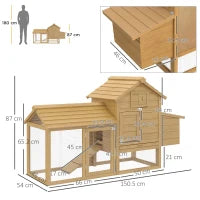 Pollaio Prefabbricato in Legno per 2 Galline con Recinzione e Nido per Cova, 150.5x54x87cm