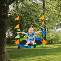 Altalena Rotonda a Nido per Bambini di +3 Anni per Giardino, Esterni, Interni, Cameretta, Multicolor Φ100x120-180Acm
