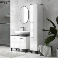 Mobile Sottolavabo Bagno con Armadietto 2 Ante e Ripiano Regolabile, 80x34x60 cm, Bianco Lucido