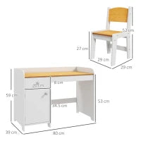 Banco Scuola e Sedia per Bambini da 3-6 Anni con Cassetto e Armadietto in Legno Bianco