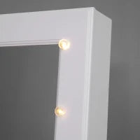 Armadio Portagioielli Portagioie Specchio Regolabile 20 Luci LED, Legno, Bianco, 40x37x146 cm