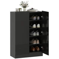 Portascarpe Ingresso con 2 Ante con Chiusura Soft e Ripiani Regolabili per 20 Paia di Scarpe Nero Lucido